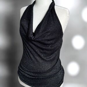 INC International Concepts Black Sparkle Halter Cowl Camisole